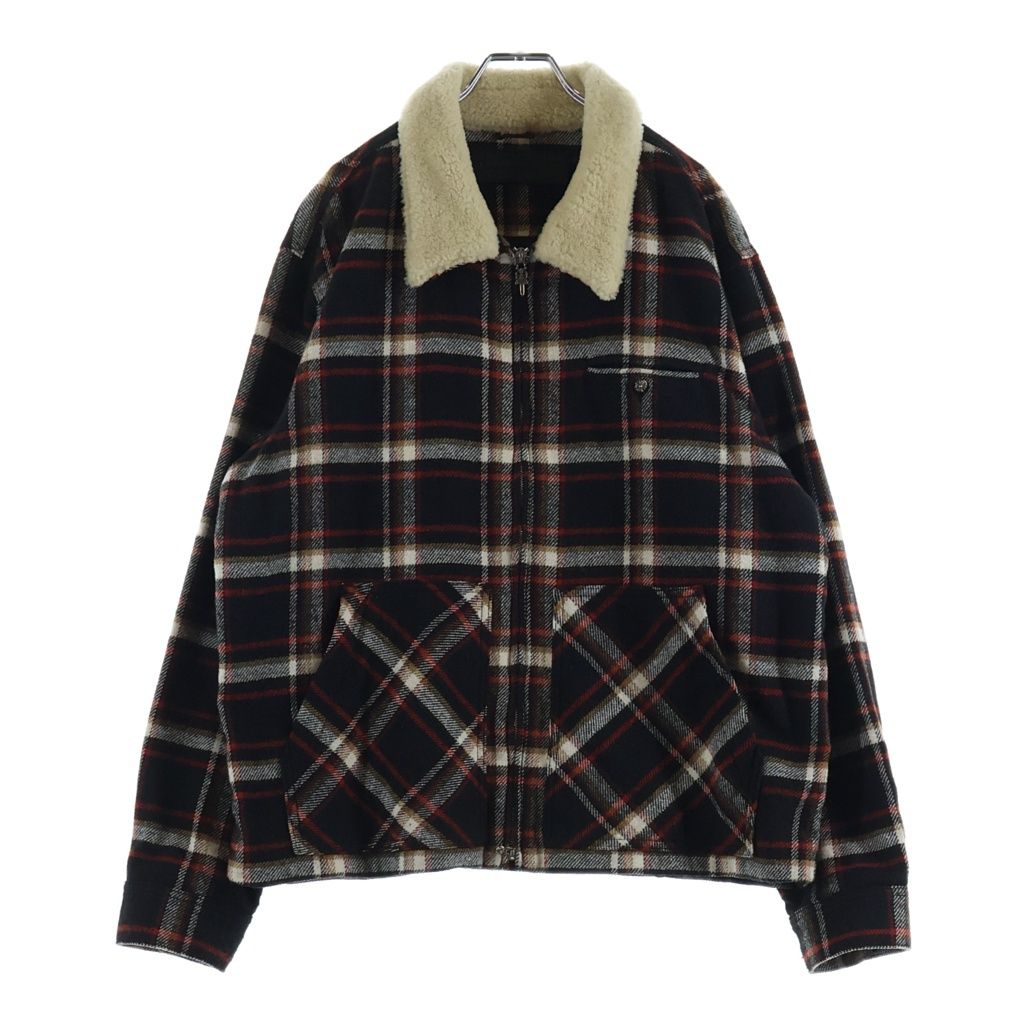 CHROME HEARTS (クロムハーツ) BLACK SHEEP PLD ジップアップムートンジャケット チェック柄ブルゾン マルチ
