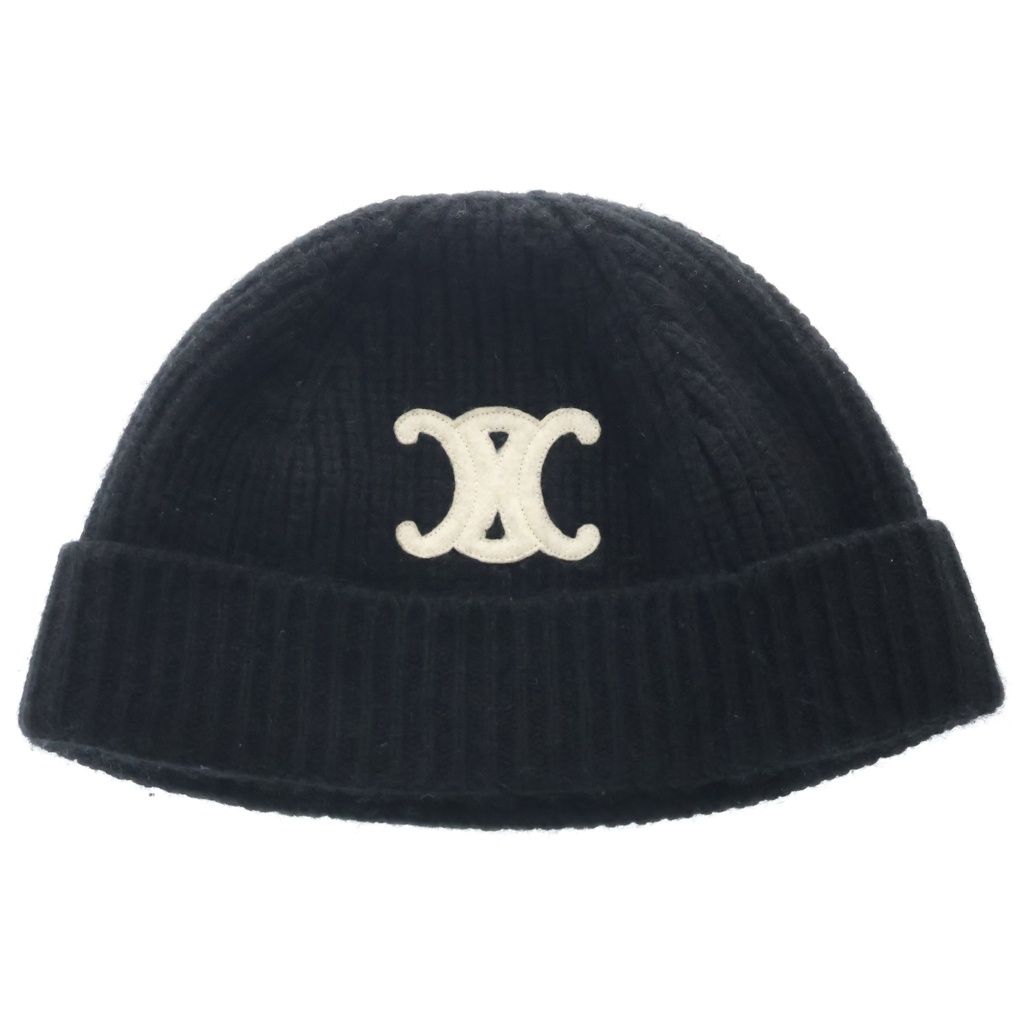 CELINE (セリーヌ) Triomphe Cashmere Watch Cap トリオンフカシミヤワッチキャップ ロゴパッチニット帽 帽子 2AA32384D ブラック