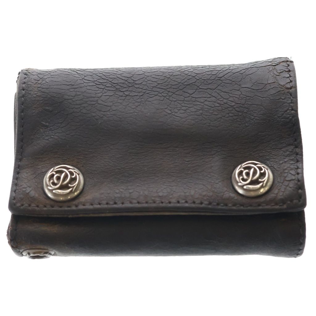 CHROME HEARTS (クロムハーツ) 3FOLD 3フォールド フローラルボタン レザーウォレット 財布 ブラック