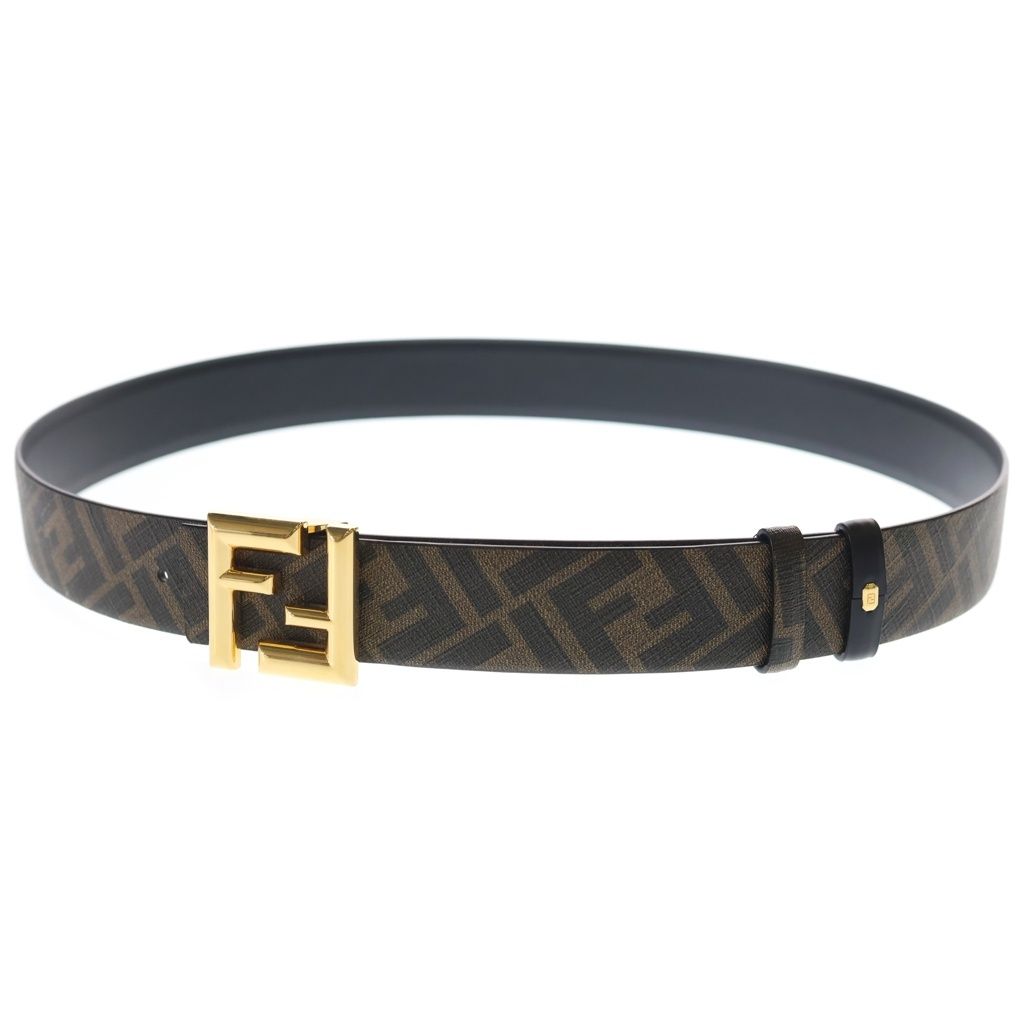 FENDI (フェンディ) FFスクエア ズッカ柄 リバーシブルベルト PVC/レザー ブラウン/ブラック