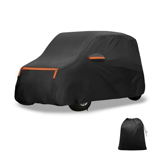 X AUTOHAUX 【スズキワゴンR WagonR用】375*165*150cm車カバー スパンレース綿 新型100%防水生地&5層構造 裏起毛 塗装面保護 梅雨 軽自動車 破れにくい 雹対策 防風ロープ付き 耐強風 運転席側ジッパー 夜間 acd08763