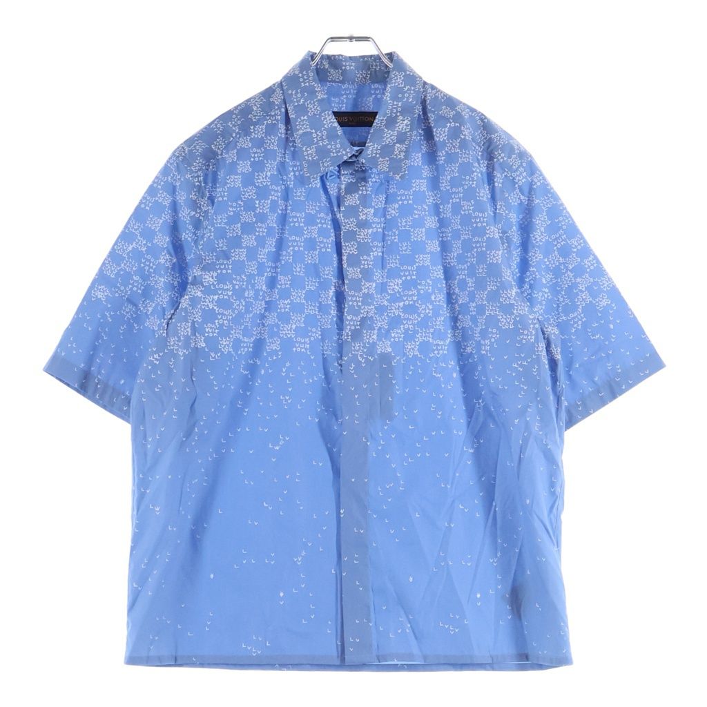 LOUIS VUITTON (ルイヴィトン) 22AW ダミエスプレッド フックディテール コットン 半袖シャツ ブルー RM222M NF4 HNS20W