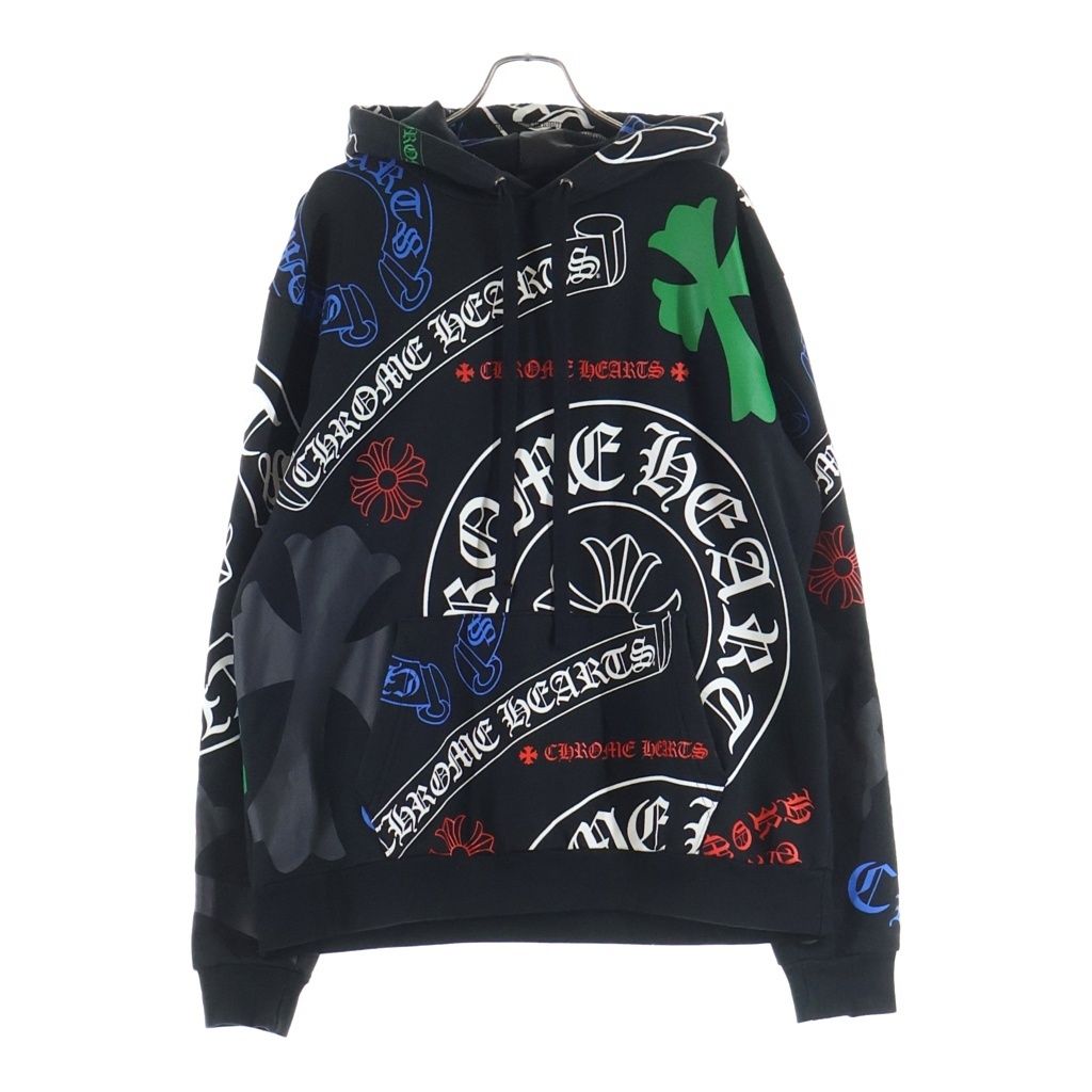 CHROME HEARTS (クロムハーツ) STENCIL HOODIE ステンシル 総柄 プルオーバースウェットパーカー フーディー ブラック