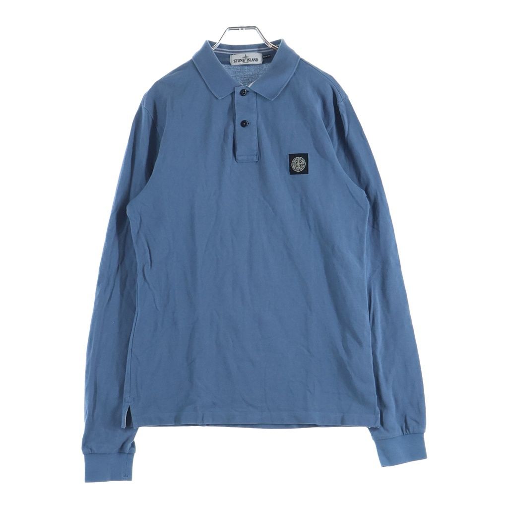 STONE ISLAND (ストーンアイランド) フロントロゴ パッチ 長袖ポロシャツ ブルー