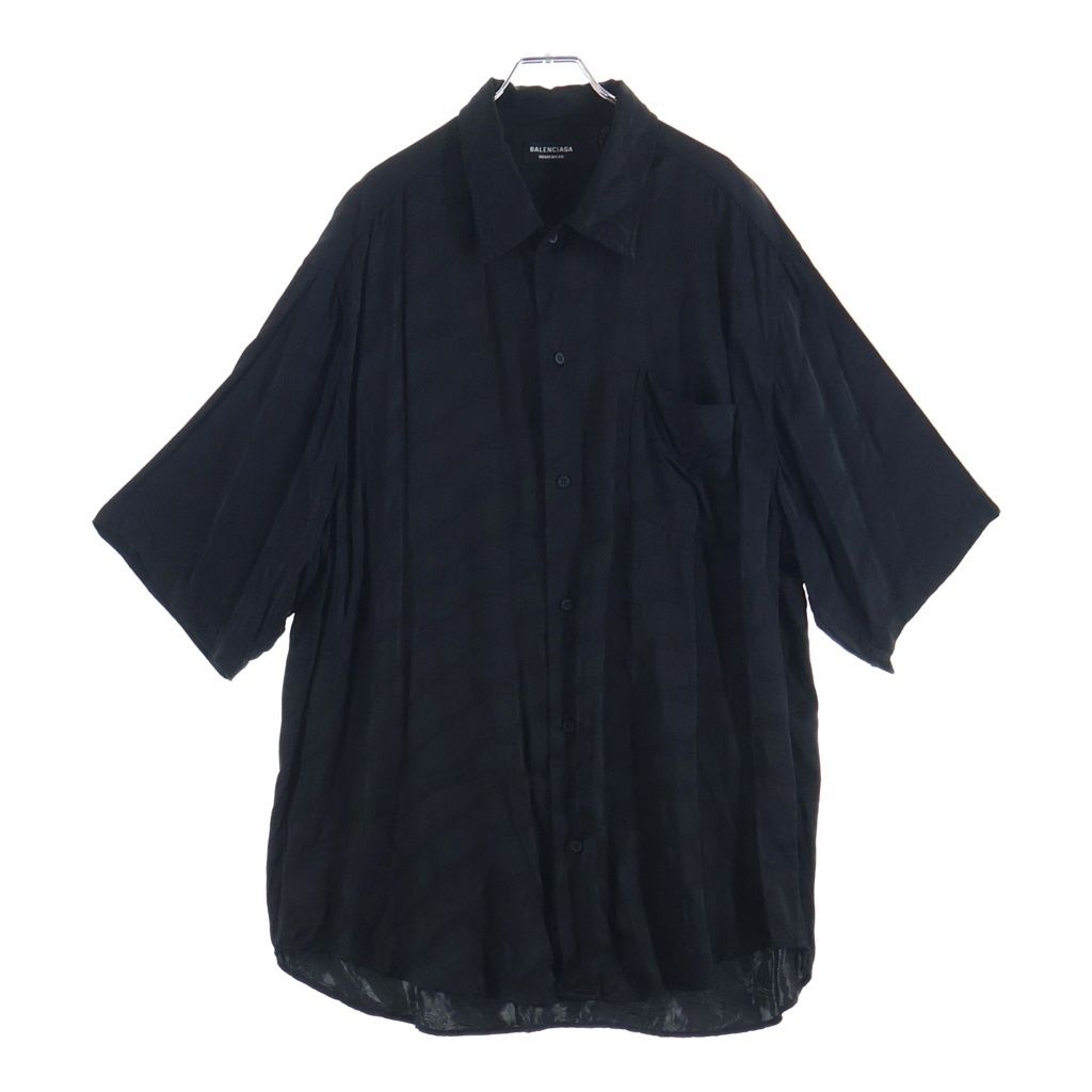 BALENCIAGA (バレンシアガ) ロゴ総柄 シルク 長袖シャツ ブラック 681813
