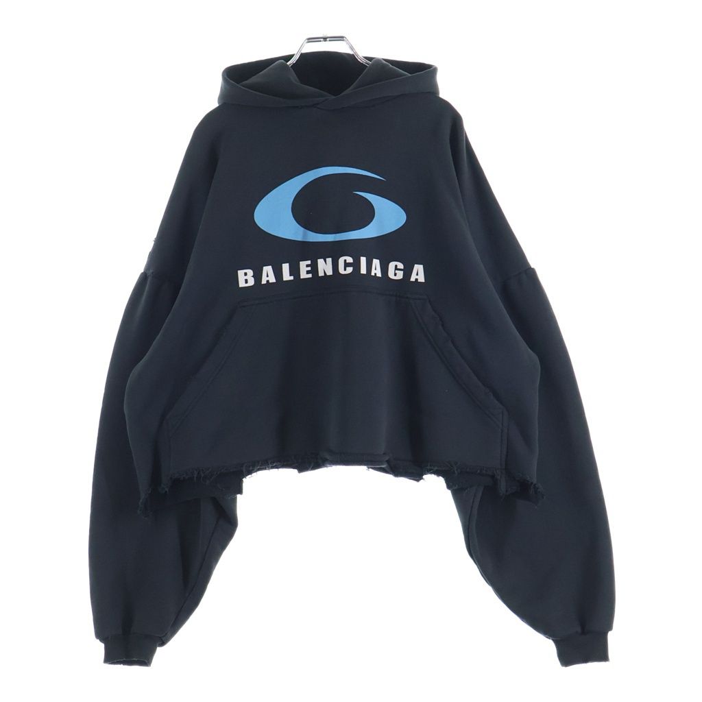 BALENCIAGA (バレンシアガ) 24SS UNITY SPORTS ICON ダメージ クロップド スウェットプルオーバー パーカー ブラック 783397