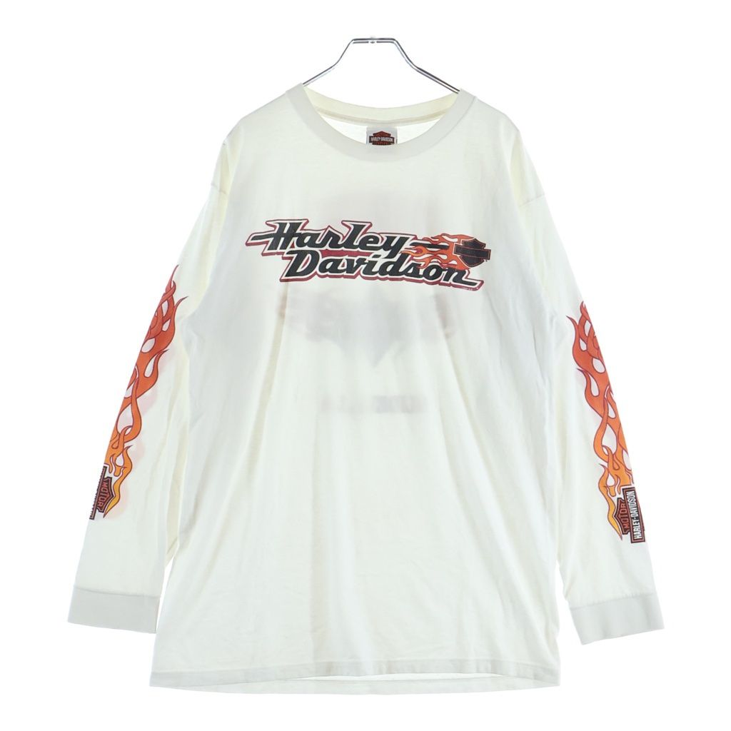 VINTAGE (ヴィンテージ) 00S Harley-Davidson Flame Pattern L/S T-Shirt ハーレーダビッドソン フレイムパターン 長袖Tシャツ ロンT ホワイト
