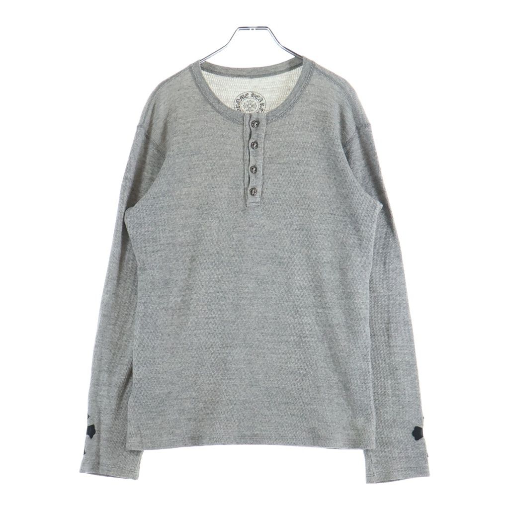 CHROME HEARTS (クロムハーツ) Embroidery Henry Neck ヘンリーネック BSフレアボタン 袖クロスパッチ付き長袖Tシャツ