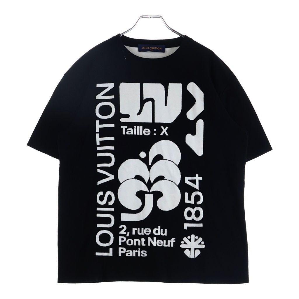 LOUIS VUITTON (ルイヴィトン) 20SS グラフィックロゴ 半袖ニットTシャツ クルーネックカットソー ブラック/ホワイト RM201 TZB HIN96W