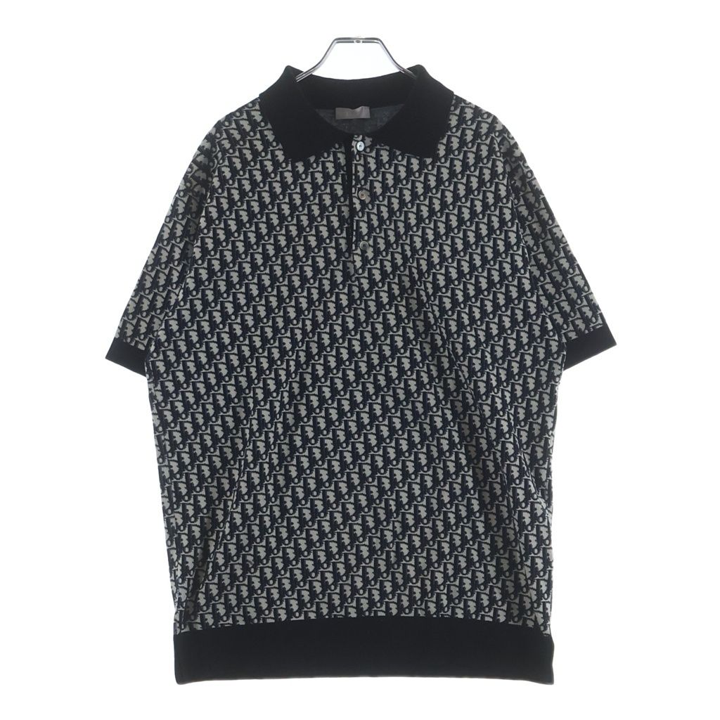 DIOR (ディオール) オブリーク総柄 半袖ニットポロシャツ 293M832AT472 ネイビー/グレー