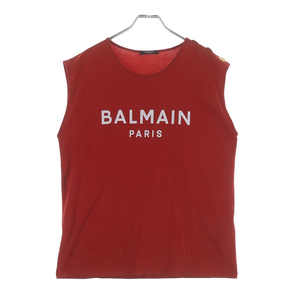 BALMAIN (バルマン) ロゴ プリント ノースリーブ カットソー レッド EB015BB02