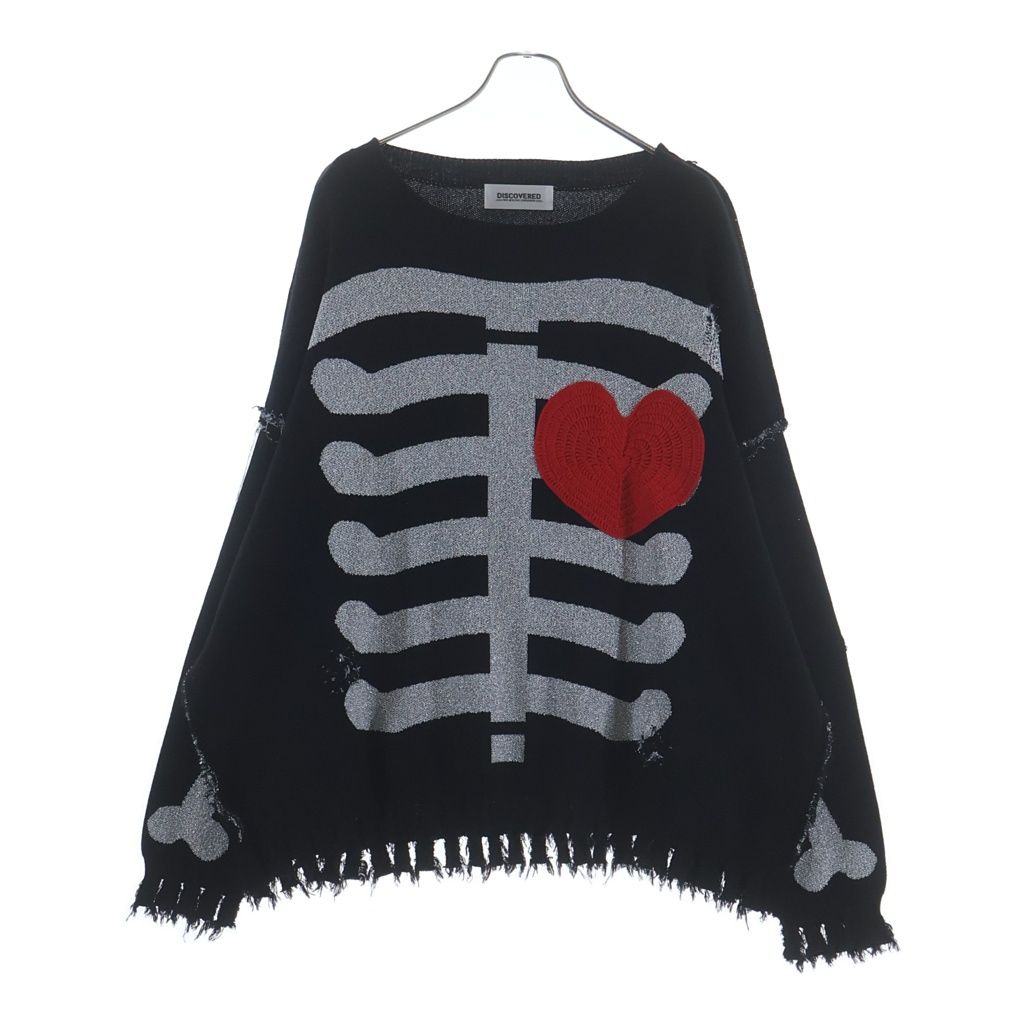DISCOVERED (ディスカバード) 24AW LAME BONE&HEART KNIT ラメ ボーン アンド ハート ニットセーター ブラック DC-AW24-LEKN-01