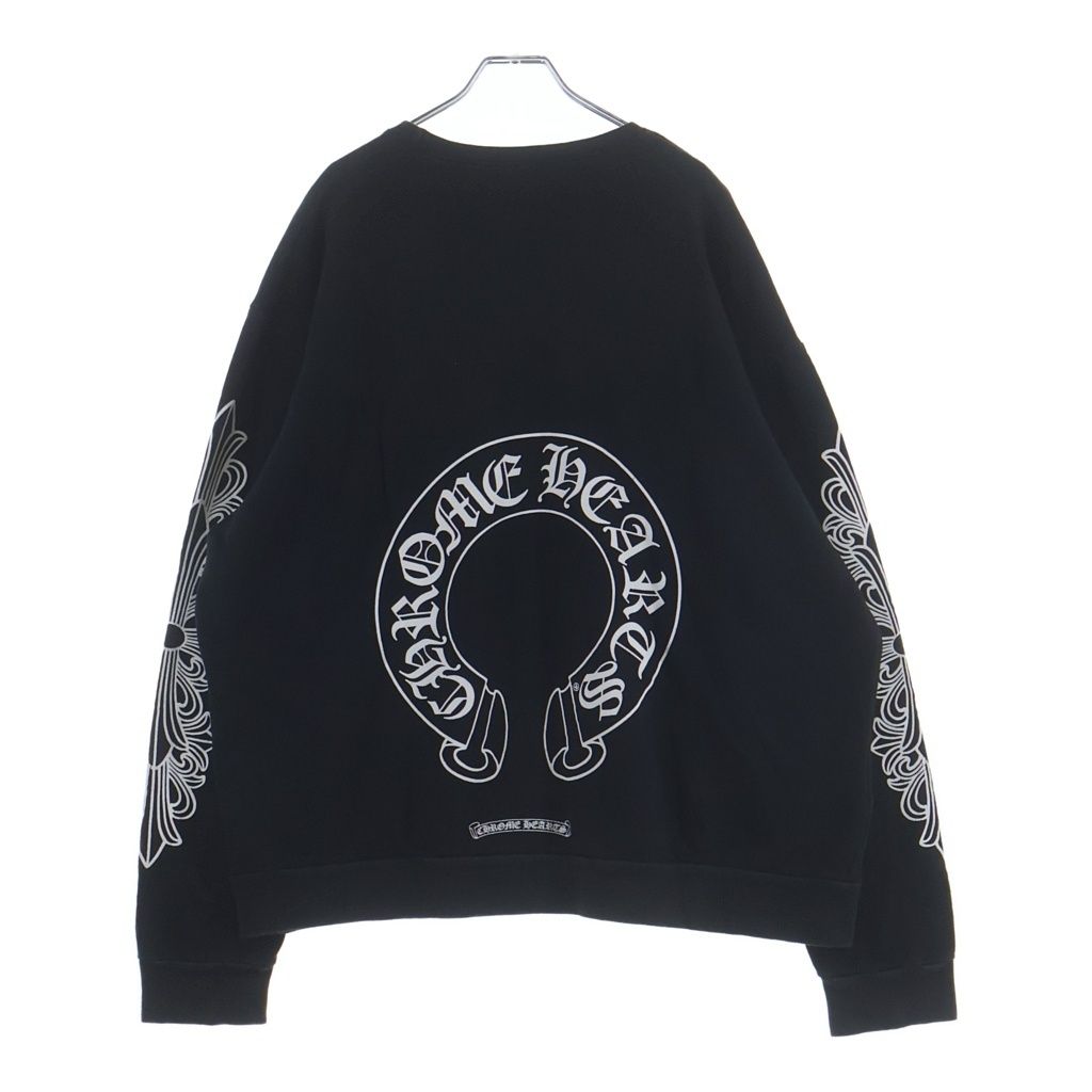 CHROME HEARTS (クロムハーツ) Horseshoe Arm Floral Cross L/S Sweatshirt ホースシュー アームフローラルクロス クルーネック スウェットトレーナー ブラック