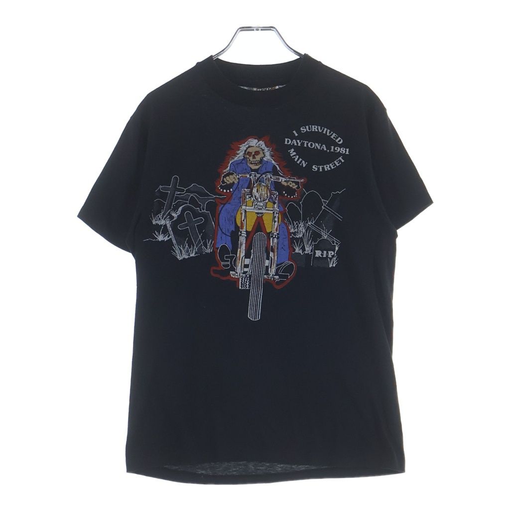VINTAGE (ヴィンテージ) 80s Vintage Harley Davidson Skull Motorcycle Cycle ヴィンテージ ハーレーダビッドソン スカル オートバイ プリント 半袖Tシャツ カットソー ブラック