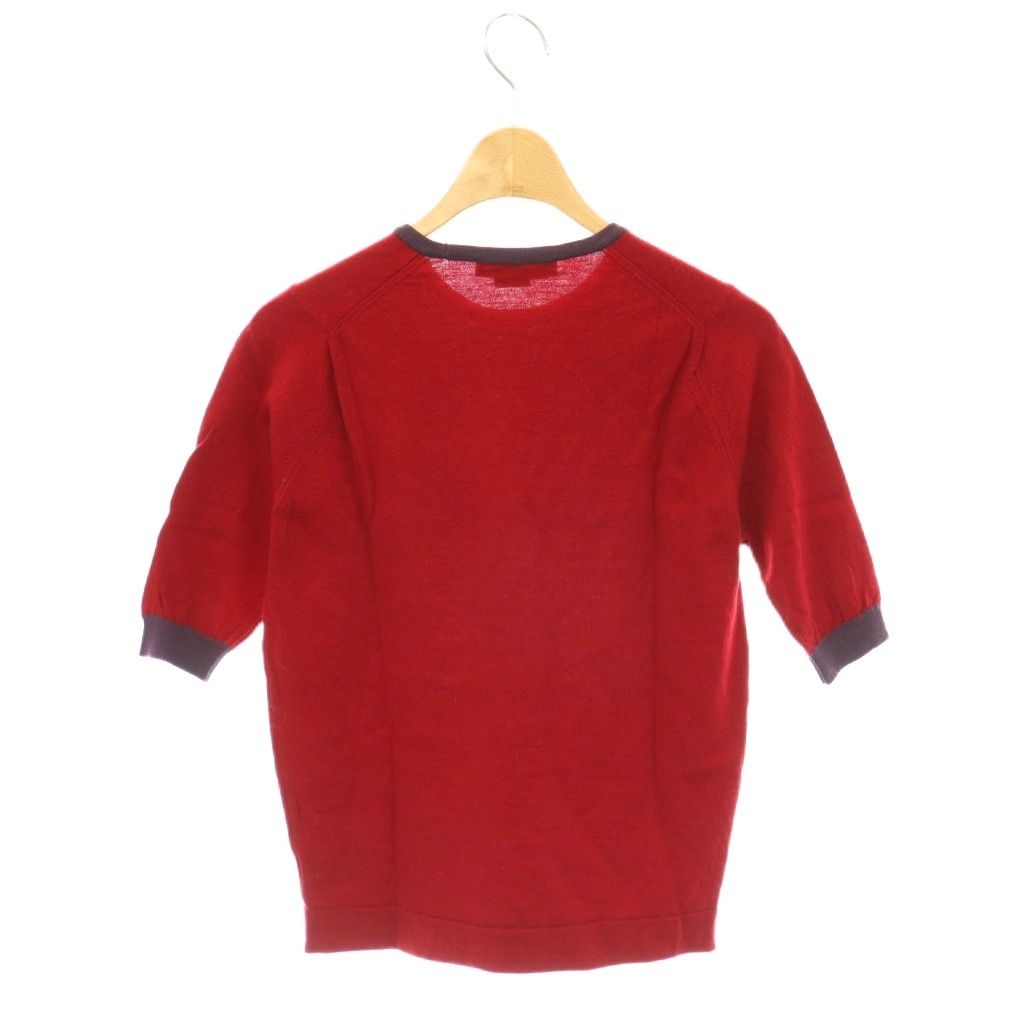 JOHN SMEDLEY ウール Vネック ニット レッド ジョンスメドレー JOHN SMEDLEY ウール100％ニット カットソー 五分袖