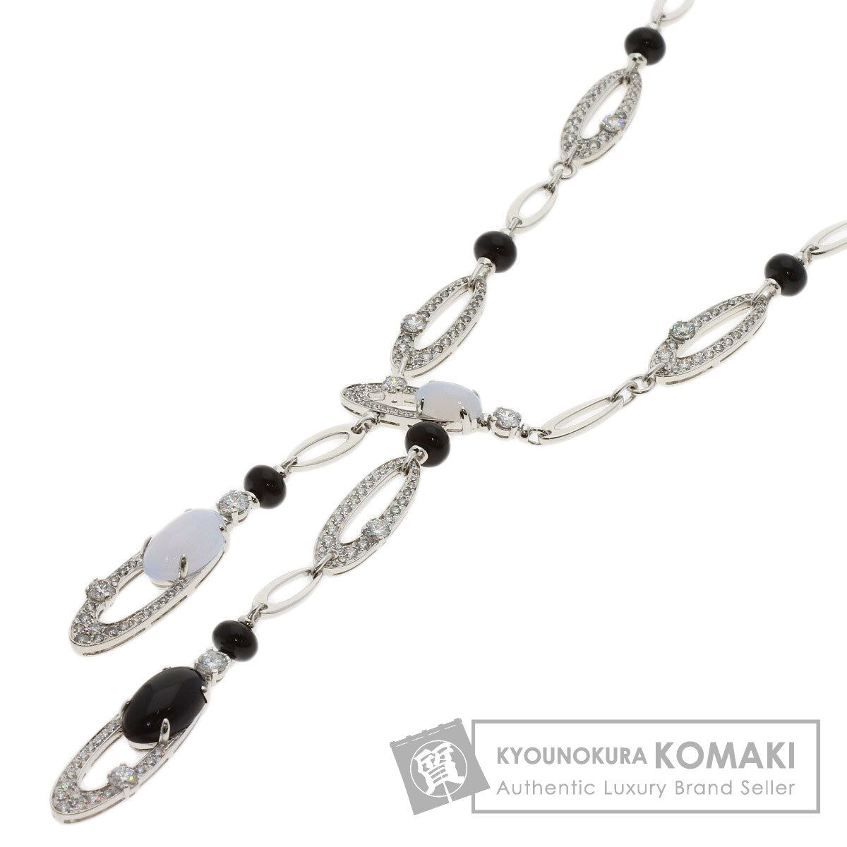 BVLGARI ブルガリ エリシア オニキス カルセドニー ダイヤモンド ネックレス K18WG レディース [中古]