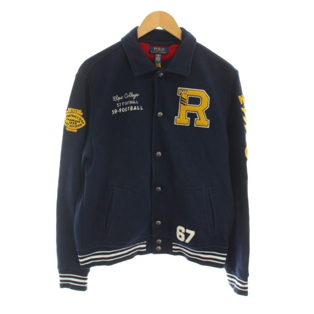 ポロ ラルフローレン POLO RALPH LAUREN レターマン ジャケット スタジャン スウェット ブルゾン XL 18-20歳 紺 ネイビー /YM32