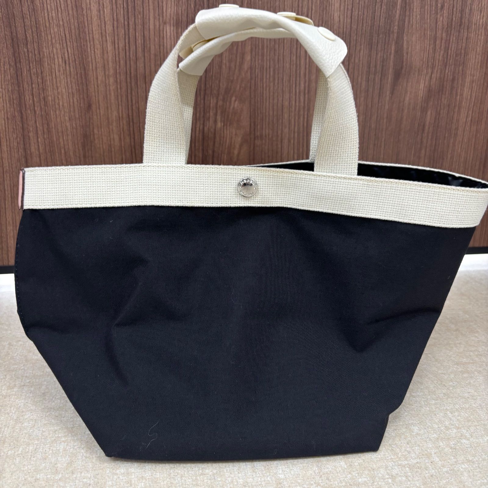 (n) 【Hervé Chapelier】エルベシャプリエ 舟型トートバッグ ブラック×アイボリー フランス製/113