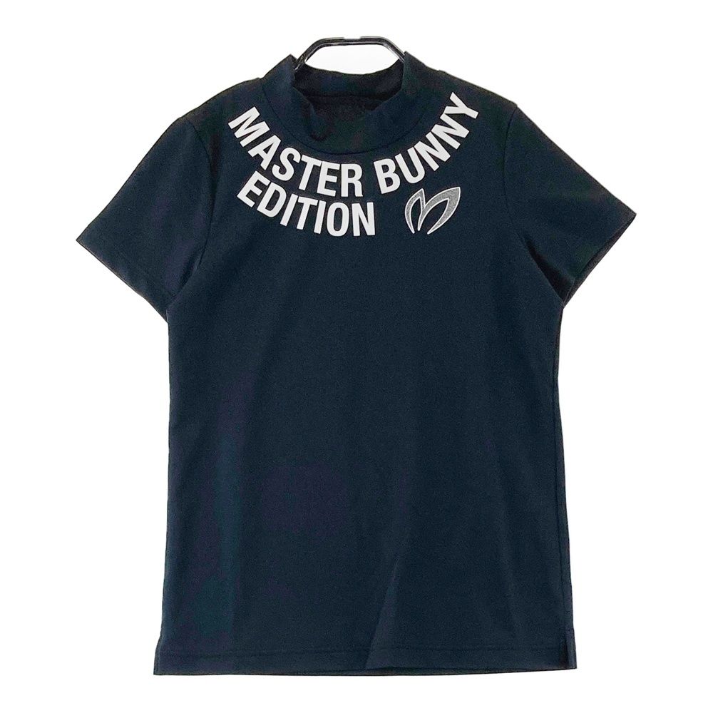 サイズ：0 MASTER BUNNY EDITION マスターバニーエディション 2024年モデル ロゴプリント モックネック半袖Tシャツ ブラック系 [240101712279] ゴルフウェア レディース ストスト