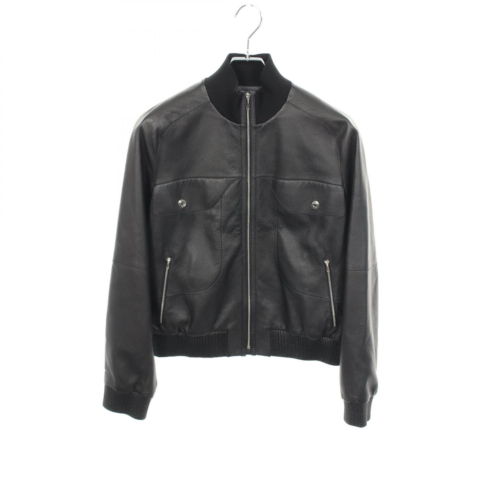 エルメス HERMES セリエボタン ブルゾン 06-7003 ブラック レザー レザージャケット レディース Used A
