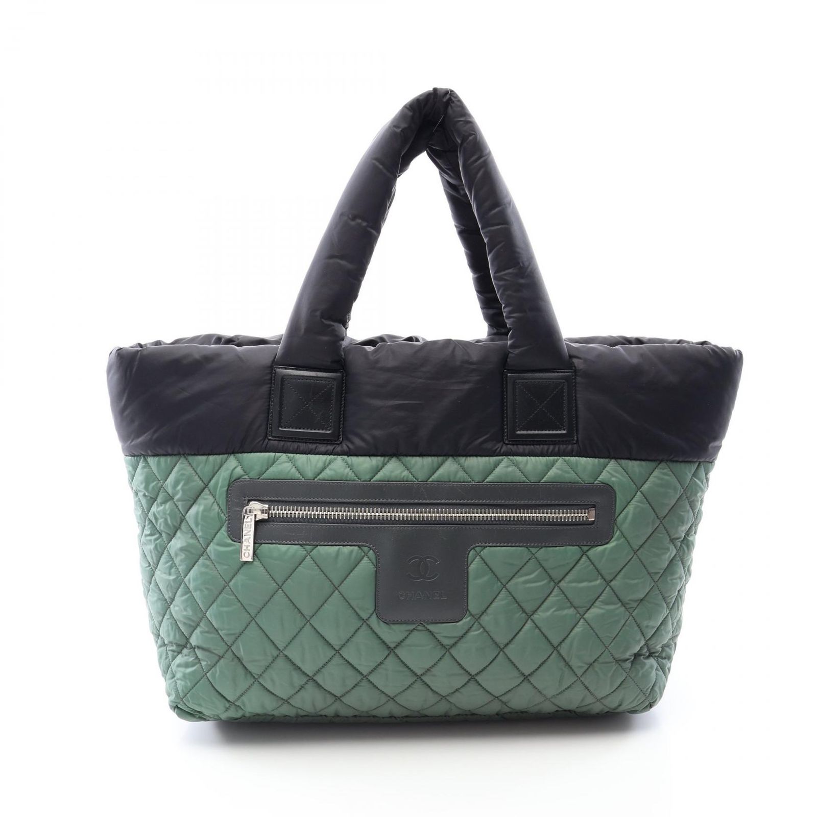 シャネル CHANEL トートバッグ コココクーンMM A48611 グリーン/ブラック ナイロン レザー ココ・コクーン ミディアム トートバッグ レディース Used B