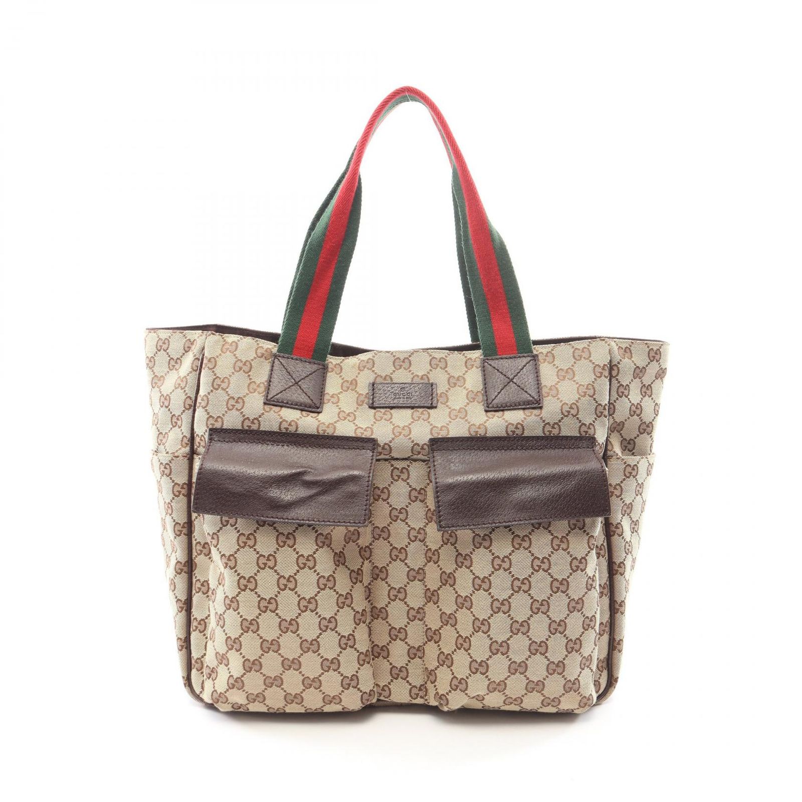 グッチ GUCCI トートバッグ GGキャンバス シェリーライン 161836 ベージュ/ブラウン キャンバス レザー シェリーライン トート レディース Used A