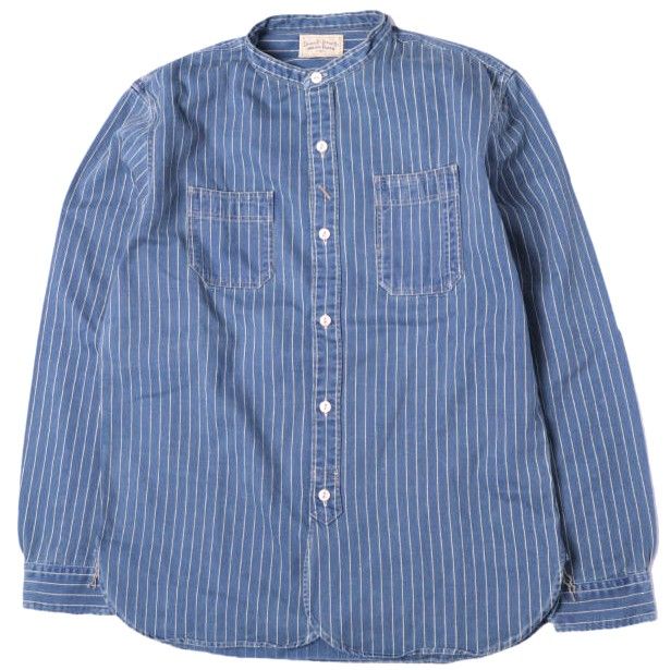 RRL ダブルアールエル WABASH STRIPE BAND COLLAR WORK SHIRTS ウォバッシュストライプバンドカラーワークシャツ 782889984001 M Indigo Double RL 長袖 トップス g27037