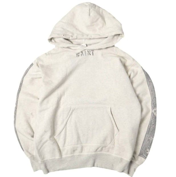SAINT MICHAEL x DENIM TEARS セントマイケル デニムティアーズ 23SS 別注 日本製 DT_HOODIE / MURAL ダメージ加工 スウェットプルオーバーパーカー SM-S23-0000-093 L GRAY Mxxxxxx