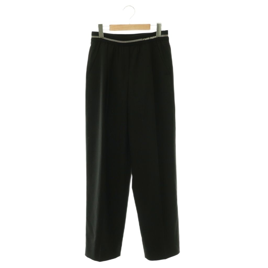 ミュウミュウ miumiu 24年 MP1810 WOOL JOGGER WAIST LOGO PANTS ワイドパンツ タック 38 ブラック /ES ■OS ■SH