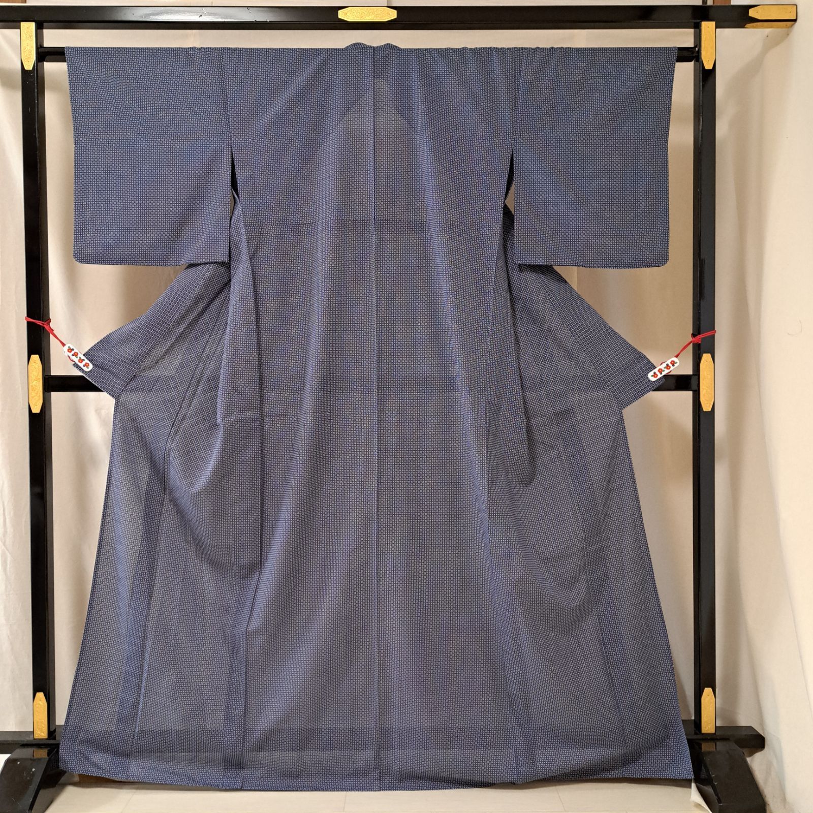 洗える夏着物・小紋・絽】両面染め 紺 幾何学模様 新しめの美品です れ