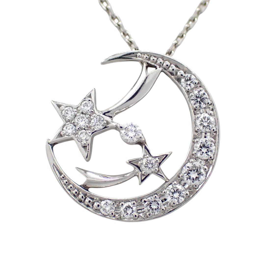 スタージュエリー 0.13ct ダイヤ ネックレス Pt950 月 星 5083