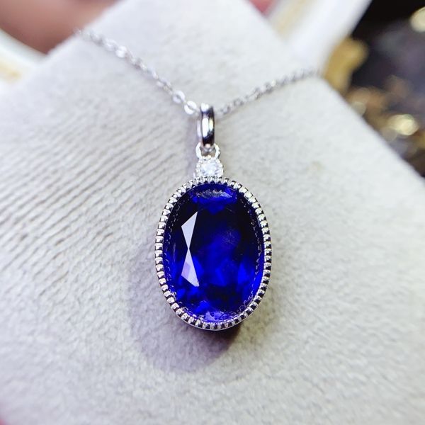 天然サファイアネックレス、10x14mm、ナチュラル、925シルバー、高級ジュエリー、宝石ギフト　□Ma 6488