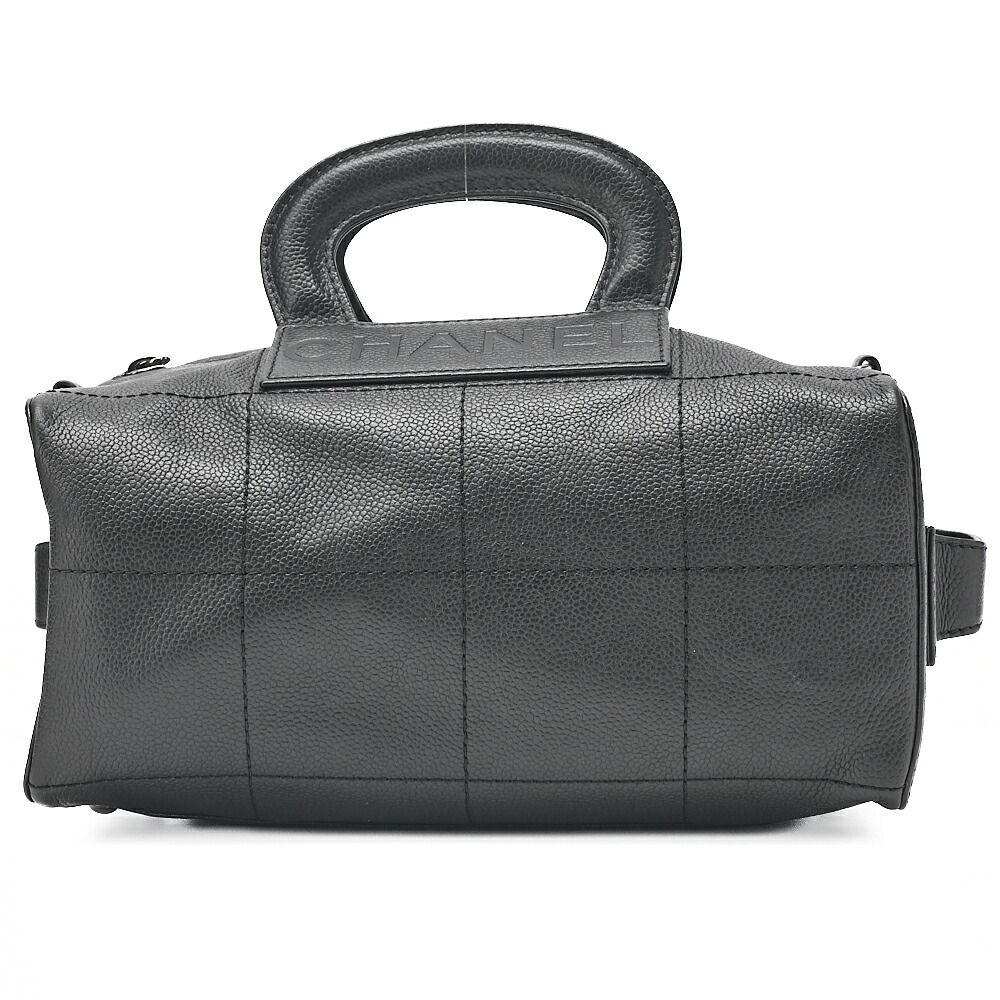 CHANEL シャネル ハンドバッグ チョコバー ロゴ ココマーク キャビアスキン 黒 シルバー金具 ブランド【中古】【送料無料】