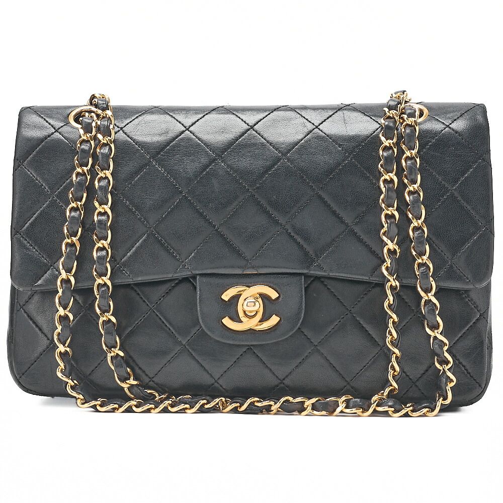 CHANEL シャネル　ラムスキン　マトラッセ　25cm　ダブルフラップ　チェーンショルダー　黒（ゴールド金具）レディースバッグ　トートバッグ　ハイブランド 【中古】【送料無料】