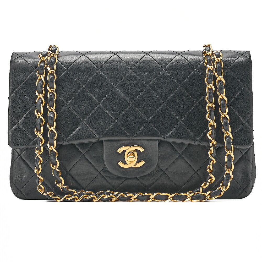 CHANEL シャネル　ラムスキン　マトラッセ　25cm　ダブルフラップ　チェーンショルダー　黒（ゴールド金具）レディースバッグ　トートバッグ　ハイブランド 【中古】【送料無料】