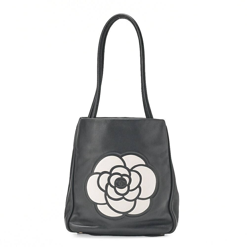 CHANEL シャネル カメリアライン トートバック ラムスキン 黒x白（ゴールド金具）ブランド【中古】【送料無料】
