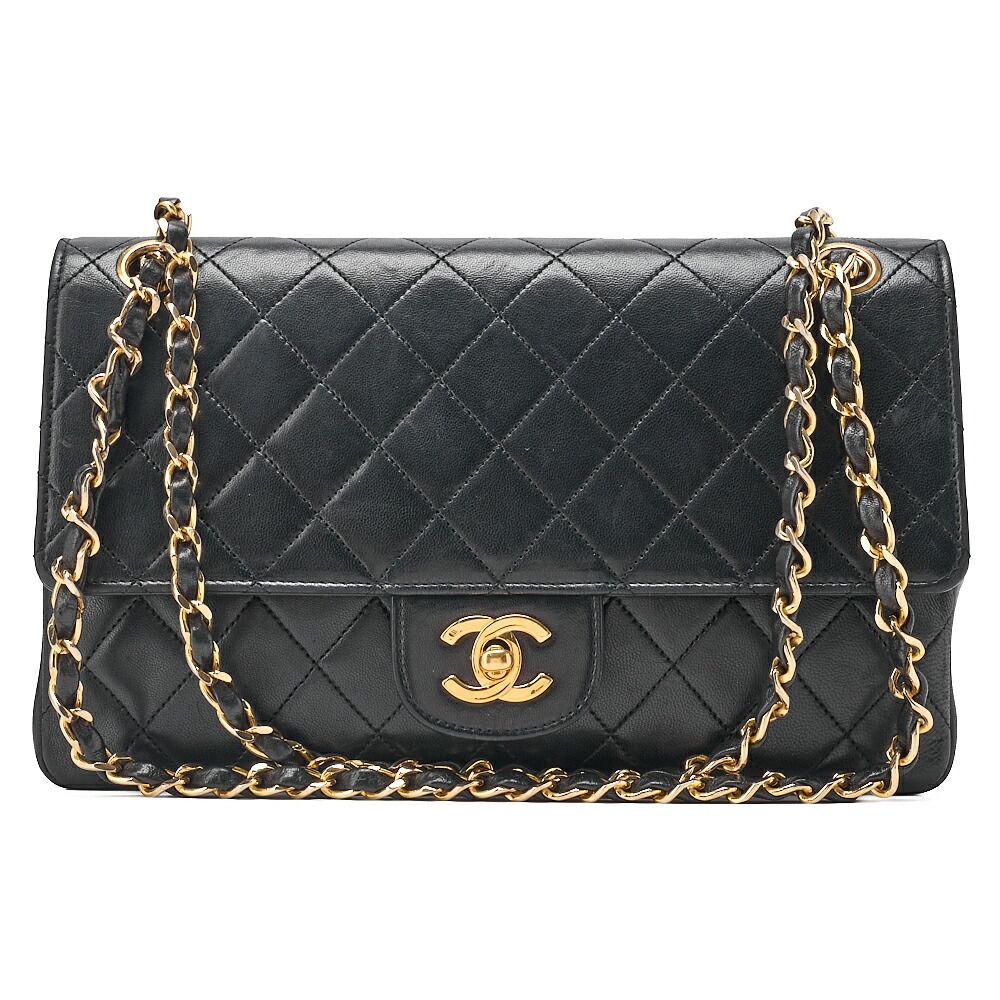 CHANEL シャネル　ラムスキン　マトラッセ　ストレートフラップ　タンーロック　ダブルフラップ　チェーンショルダーバッグ　黒（ゴールド金具） レディースバッグ　トートバッグ　ハイブランド 【中古】【送料無料】