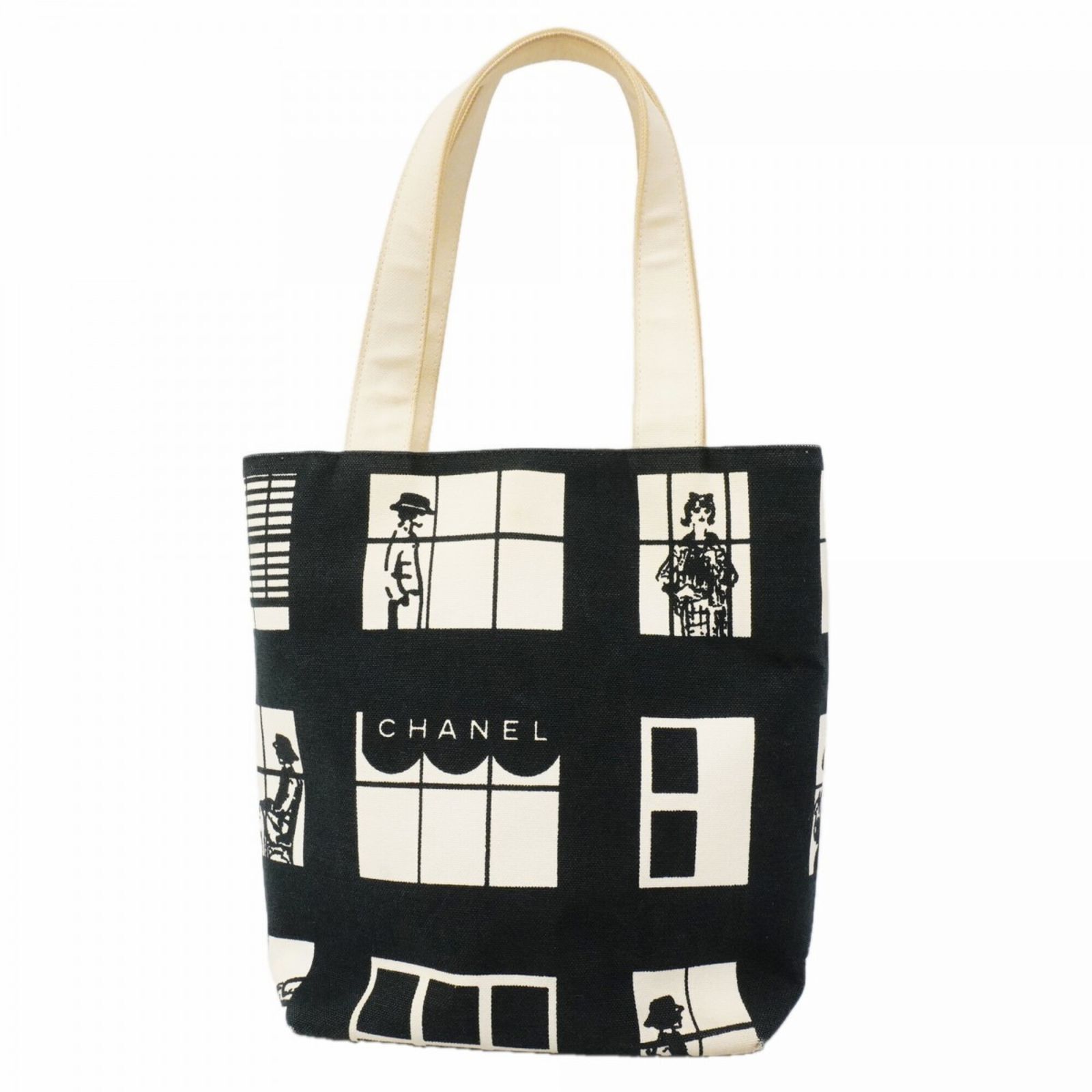 シャネル(Chanel) シャネル トートバッグ キャンバス ブラック ホワイト レディース