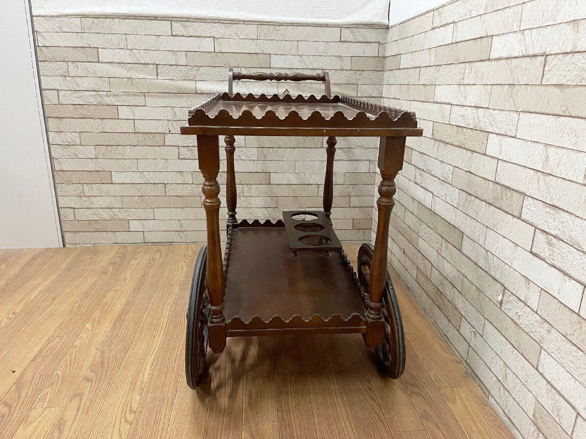 ▽キッチンワゴン トローリー 木製 アンティーク レトロ キャスター