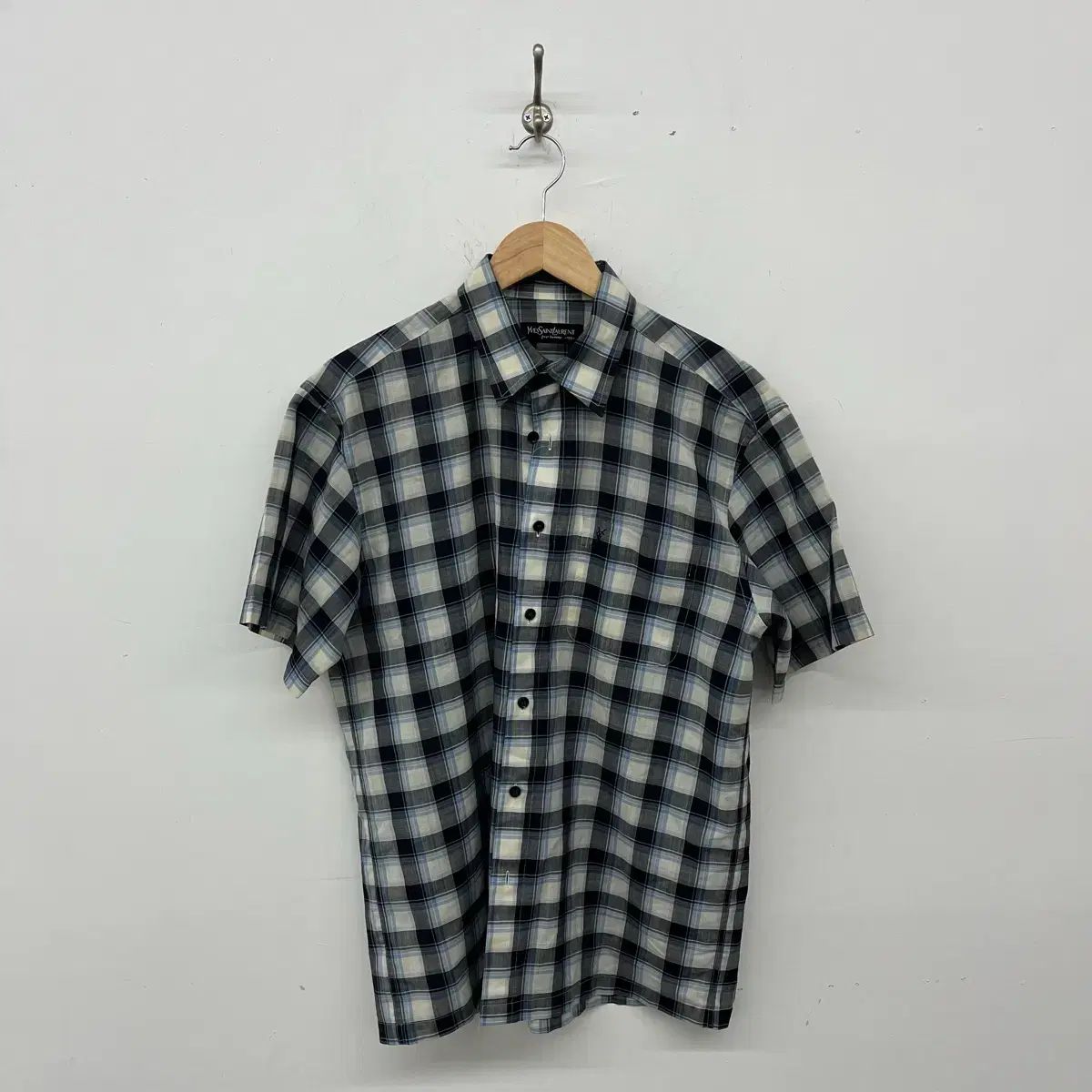 イヴ・サンローラン CHECK 半袖シャツ メンズL