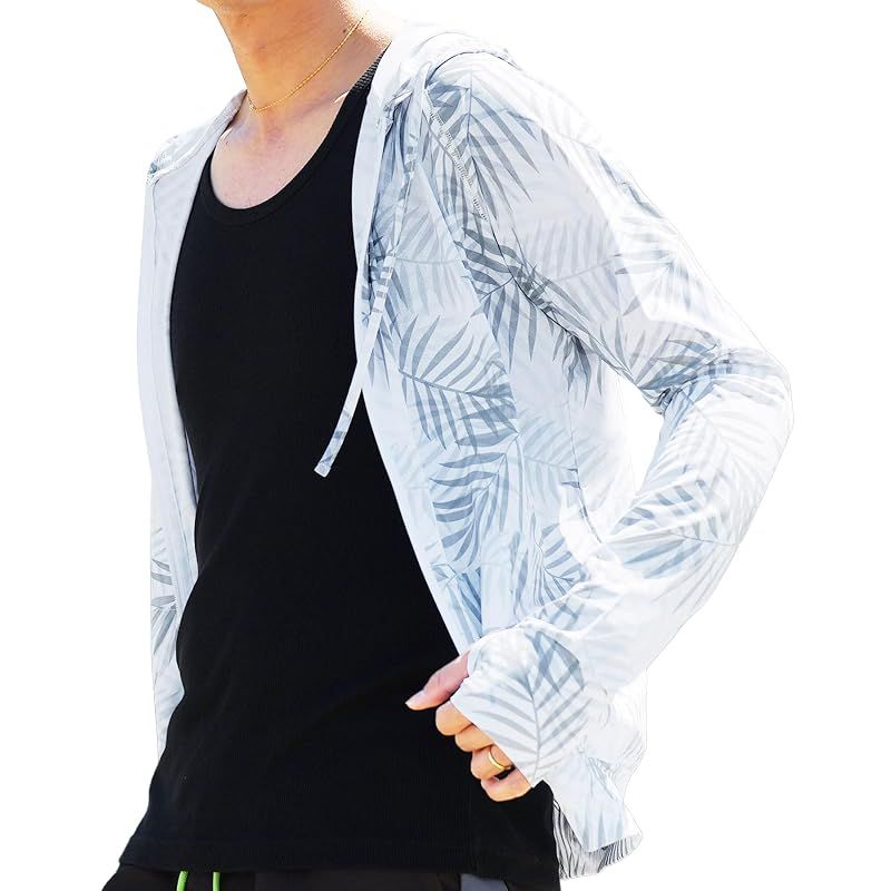 [Brand New] [JIGGYS SHOP] Ziggys Shop Rash Guard | M Shadow Leaf (Mesh) Breathable, Cool to the Touch, UV Cut Mesh, Men's Swimsuit, Thin Hoodie, Zip Up Jacket, Long Sleeve, Beach, Sea, Pool, Camp, UV Protection, Quick Dry Festival 1