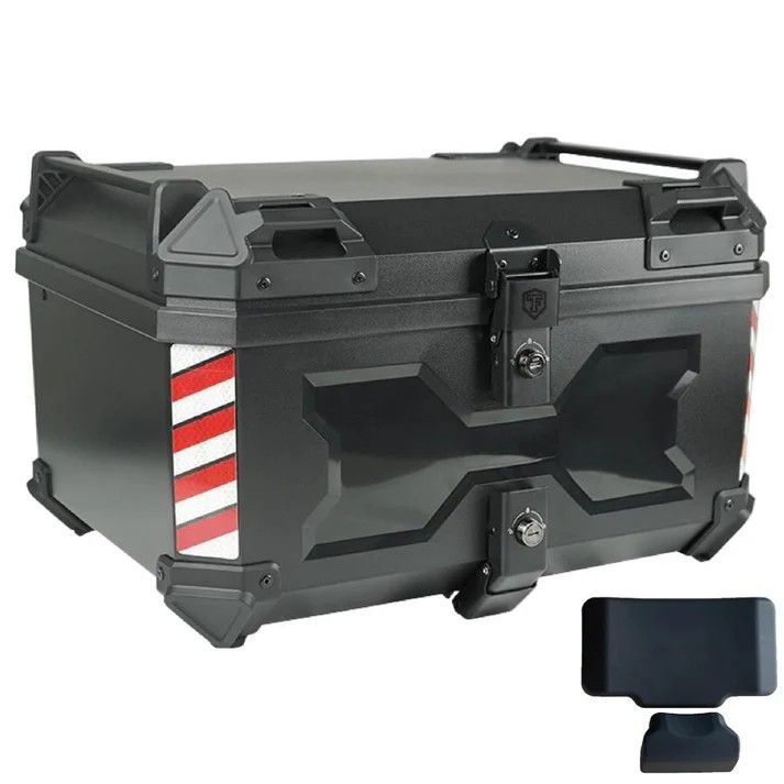 #2333 ABS バイク用 リア ボックス 58L ブラック 鍵ロック機能付き 防塵 完全 防水 軽量 持ち運び バックレスト付き 多くのキャリア 対応 取り付け 簡単 ※一部地域離島別途配送料有