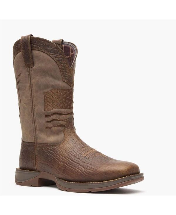 ドゥランゴ メンズ シューズ ブーツ・レインブーツ Durango Mens Rebel by Brown Distressed Flag Embroidery Western Boot Acorn