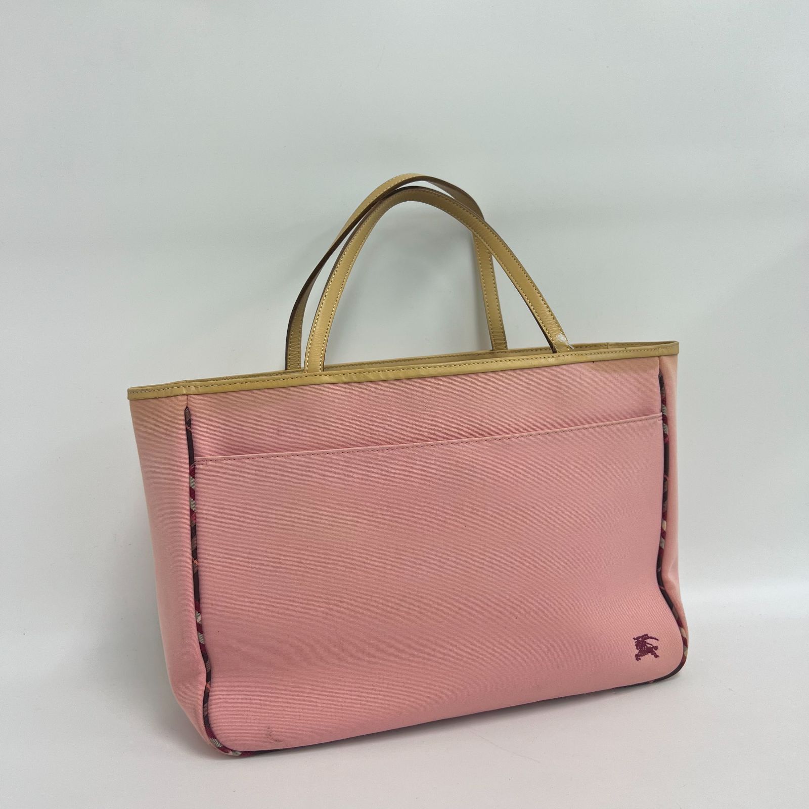 【人気】Burberry Blue Label バーバリーブルーレーベル トートバッグ ハンドバッグ ノバチェック キャンバス ピンク ホースマーク刺繍 レディース