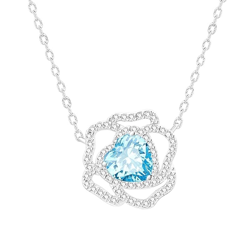 [KIMIEVOL] ネックレス レディース 天然 トパーズ 「バラの恋」 11月 誕生石 薔薇 モチーフ プラチナメッキ シルバー ジュエリー アクセサリー 誕生日 母の日 クリスマス プレゼント ギフトラッピング付き