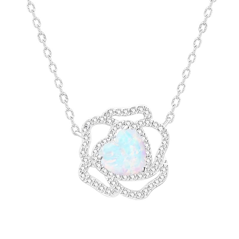 [KIMIEVOL] ネックレス レディース オパール 「バラの恋」 10月 誕生石 薔薇 モチーフ プラチナメッキ シルバー ジュエリー アクセサリー 誕生日 母の日 クリスマス プレゼント ギフトラッピング付き