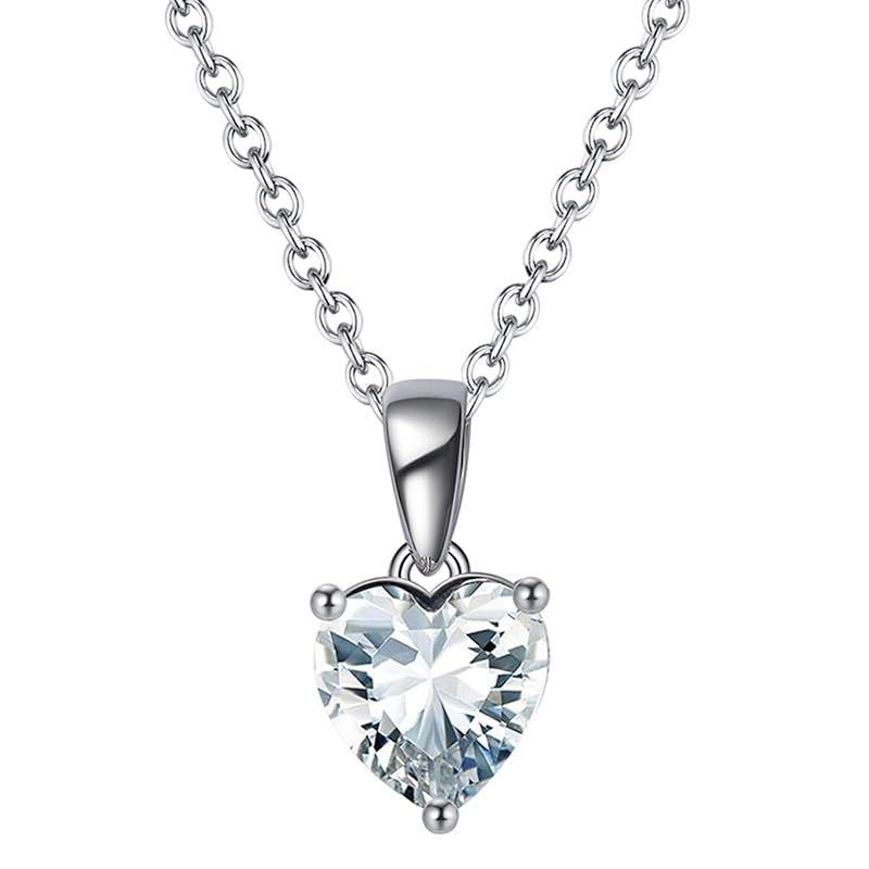 Bellitia Jewelry 誕生石 ハート ネックレス 可愛い ジルコニア ペンダント ホワイト ダイヤモンド 4月 シルバー925 女性 46cm