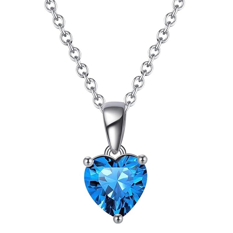 Bellitia Jewelry 誕生石 ハート ネックレス 可愛い ジルコニア ペンダント スカイブルー ターコイズ (トルコ石) 12月 シルバー925 女性 46cm