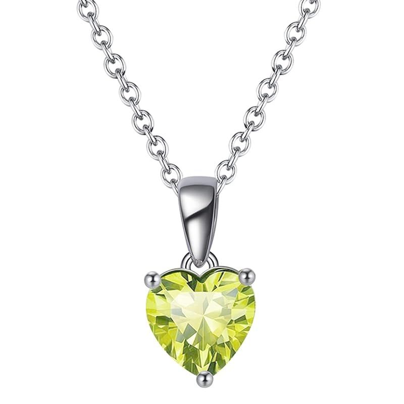 Bellitia Jewelry 誕生石 ハート ネックレス 可愛い ジルコニア ペンダント ペリドット 8月 シルバー925 女性 46cm