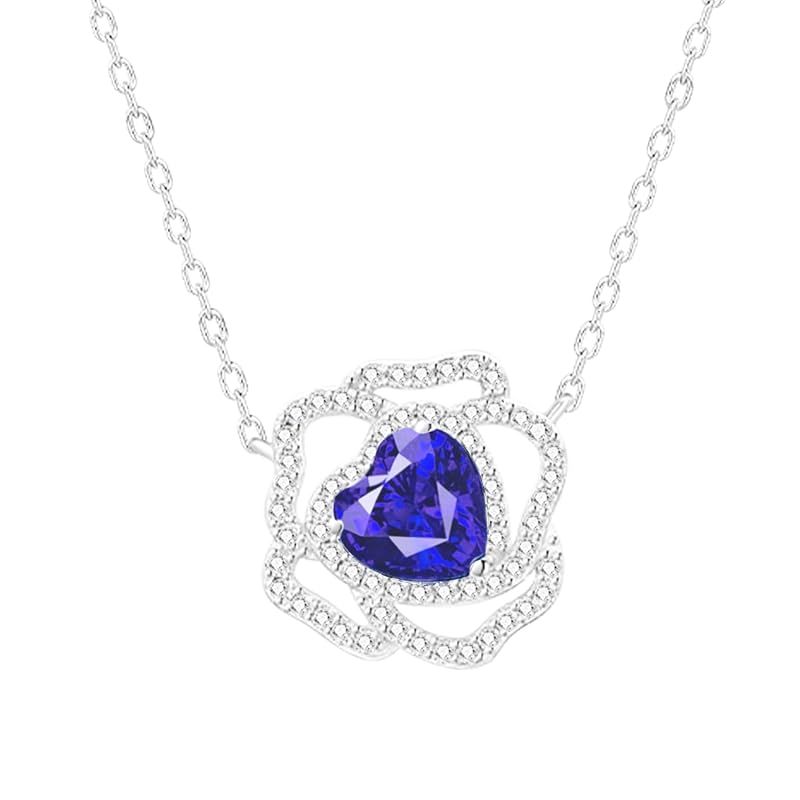 [KIMIEVOL] ネックレス レディース タンザナイト 「バラの恋」 12月 誕生石 薔薇 モチーフ プラチナメッキ シルバー ジュエリー アクセサリー 誕生日 母の日 クリスマス プレゼント ギフトラッピング付き